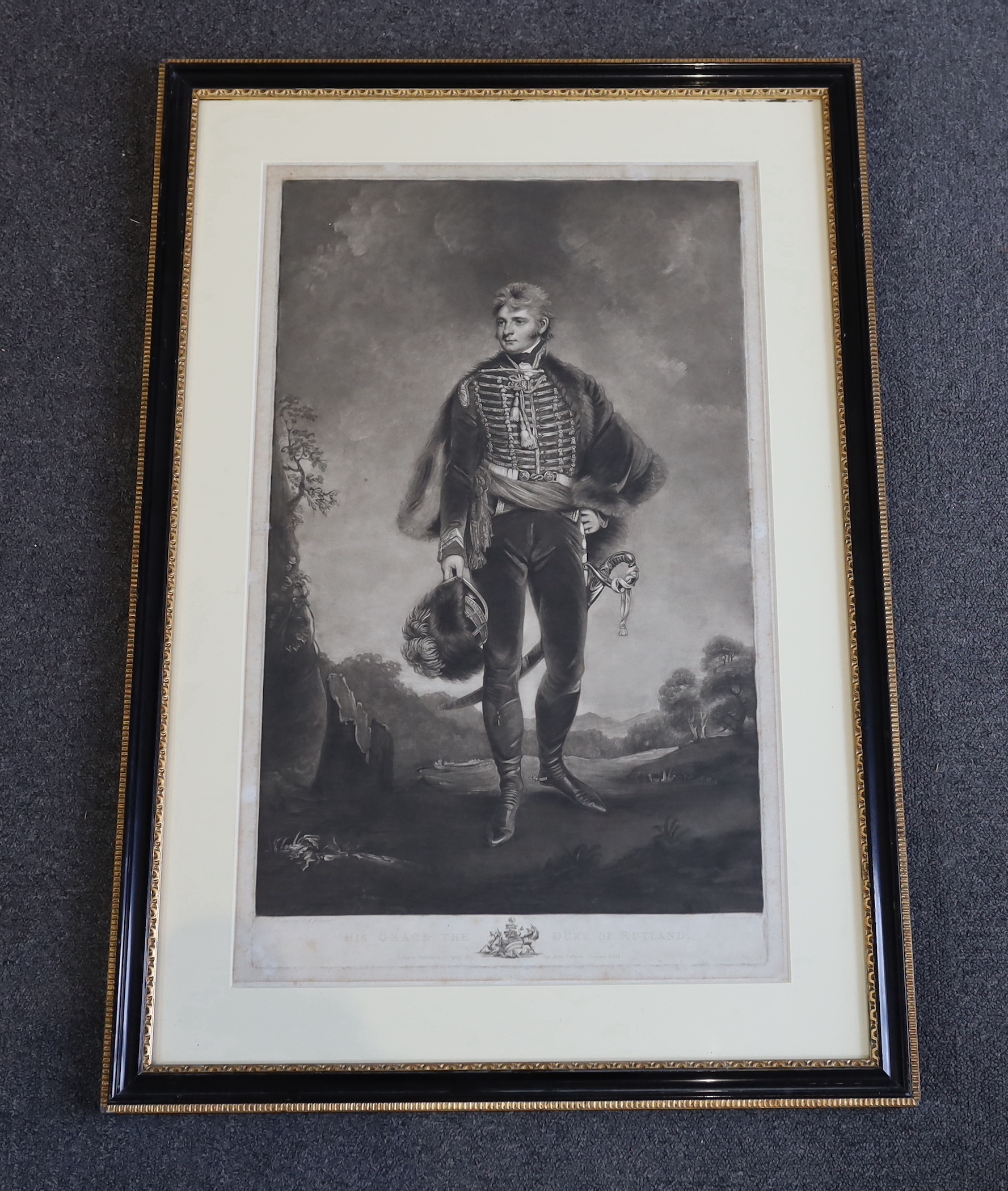 Charles Turner after John Hoppner R.A., mezzotint, 'His Grace The Duke of Rutland', published by Jeffryes 1801, visible sheet 67 x 41cm